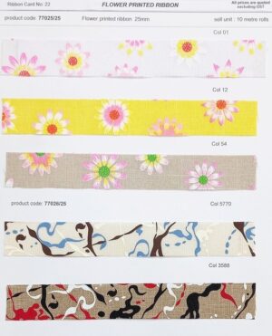 Floral + abstract printed Ribbon - 25mm width